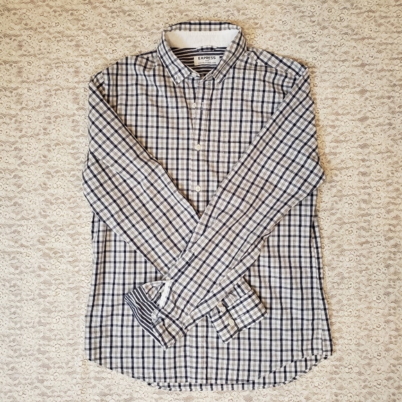 Gray/Blue Express LS Button Down - L (EUC) - Picture 2 of 7